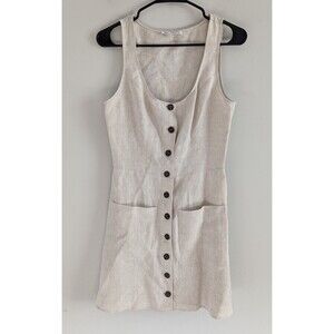 Reformation Jill Linen Mini Dress Womens Size 4 Oatmeal Beige Button Front Dress